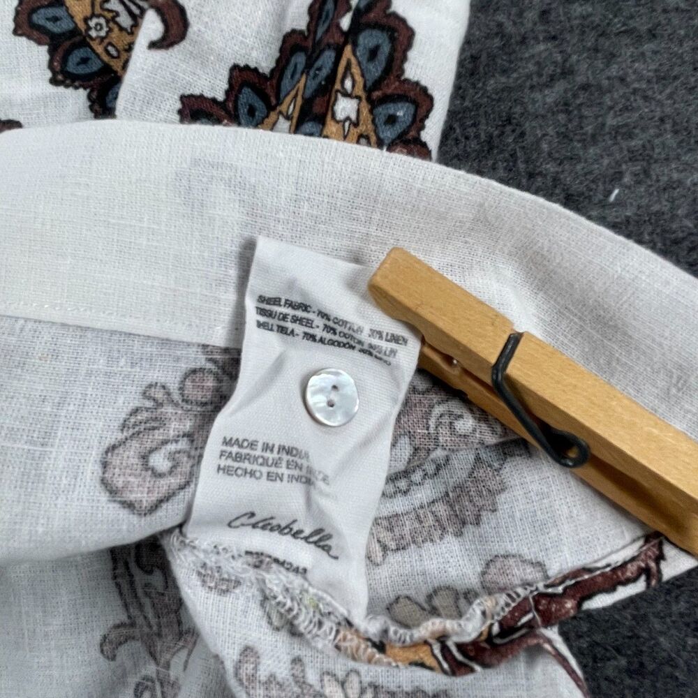 Cleobella XS White Paisley Coastal Linen Blend Lagenlook Cropped Boho Blouse - Picture 11 of 13
